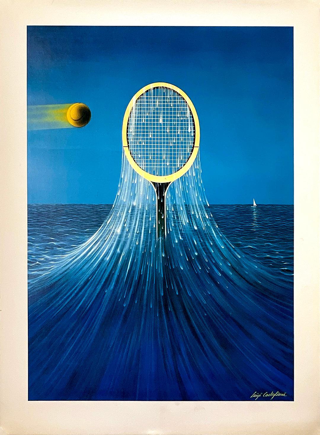 Tennis - Racquet Rising From Water Original Vintage Print by Luigi Castiglioni c1983