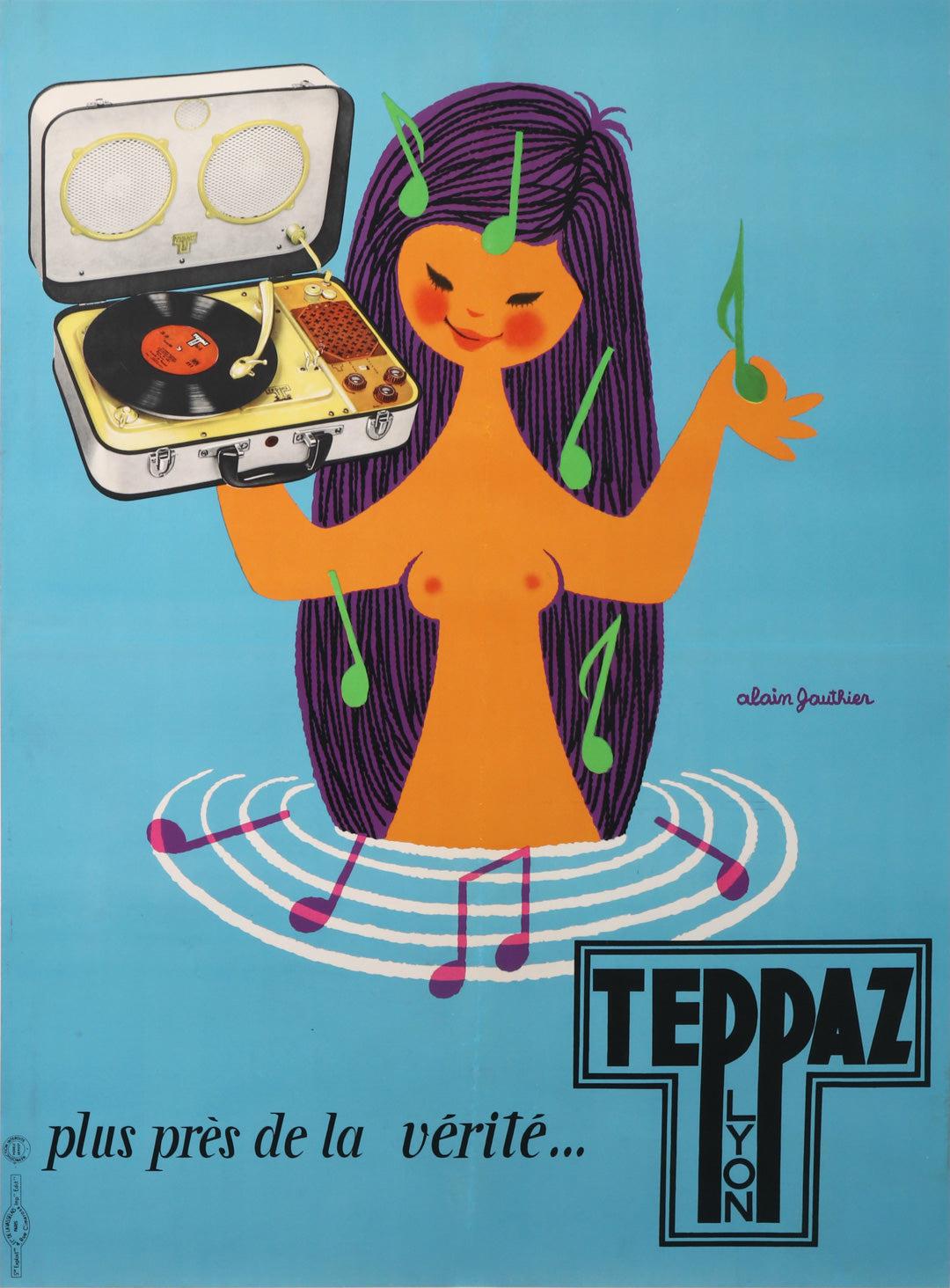Original Vintage Teppaz Record Player Poster Turntable