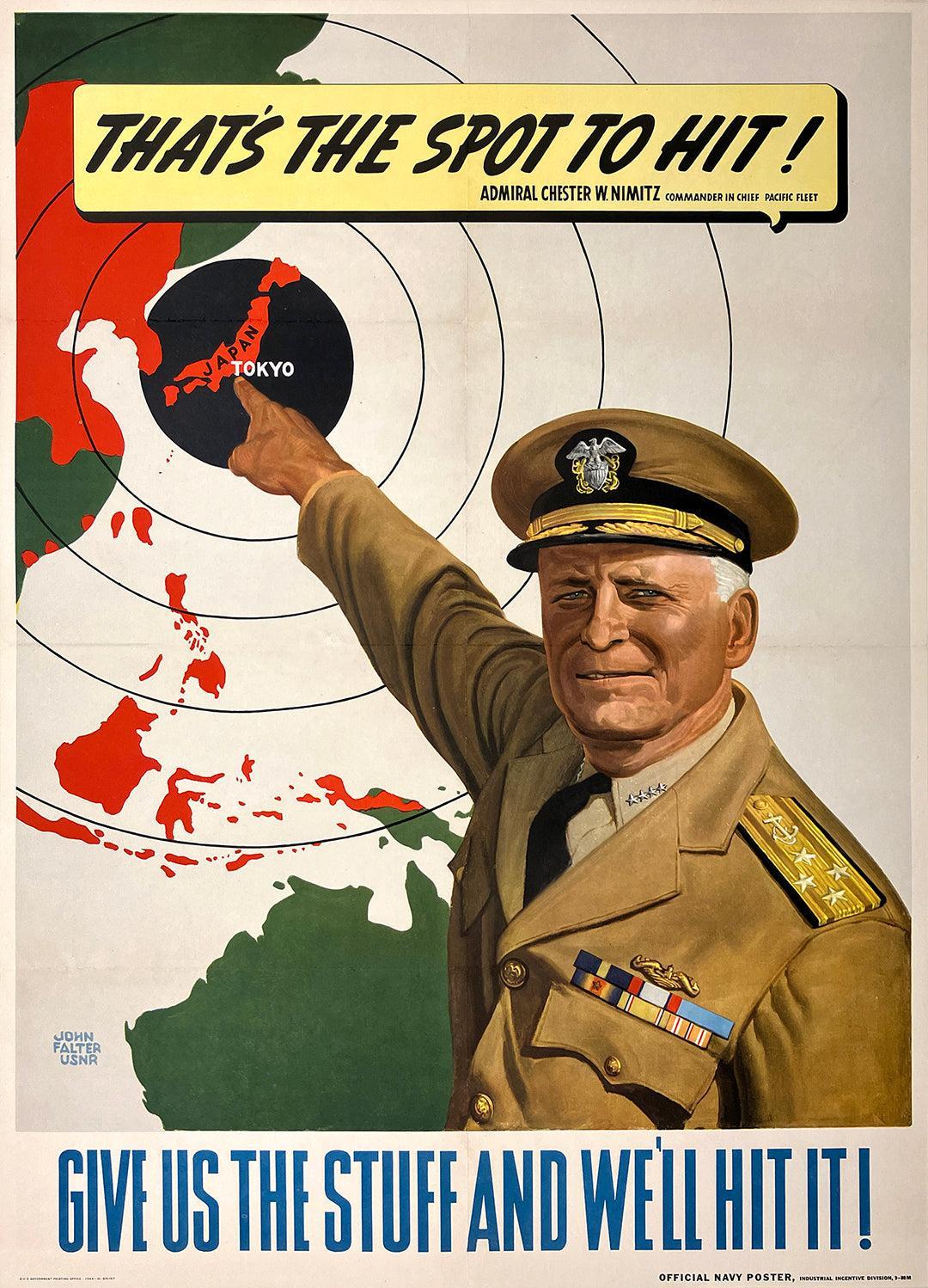 Original Vintage WWII John Falter Poster - That's The Spot To Hit 1944