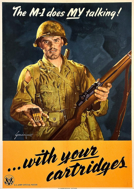 Original Vintage WWII Poster The M1 Does My Talking by Schlaikjer 1945