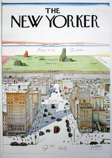 額装品/Vista del1976 スタインバーグ/アート/ポスター/インテリア The-New-Yorker-Saul-Steinberg-