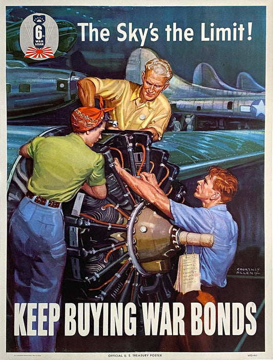 Original Vintage WWII The Sky's the Limit War Bonds Poster by Courtney Allen 1944