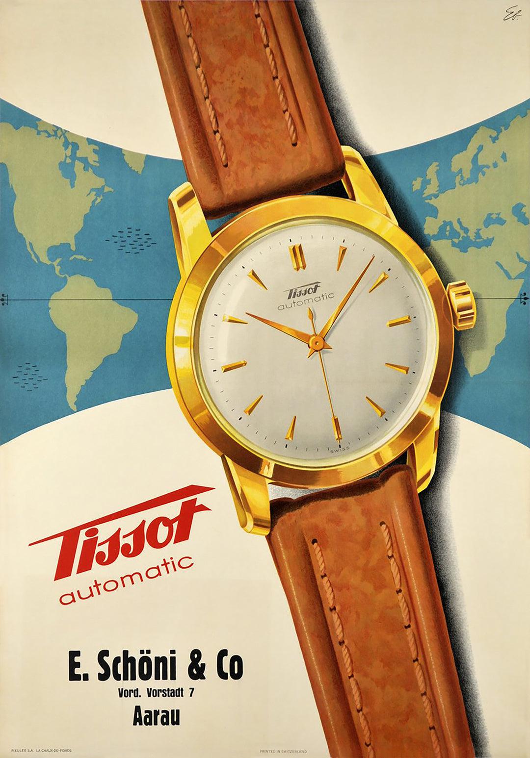 Original Vintage Tissot Watch Poster by EB Swiss Design c1950
