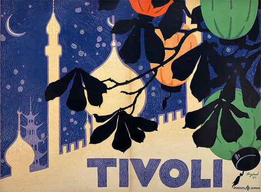 Original Vintage Tivoli Gardens Poster by Thor Bogelund 1916 Denmark Copenhagen