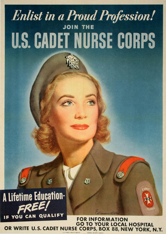 Original Vintage WWII Nurse Poster Enlist in a Proud Profession Cadet Nurse Corps