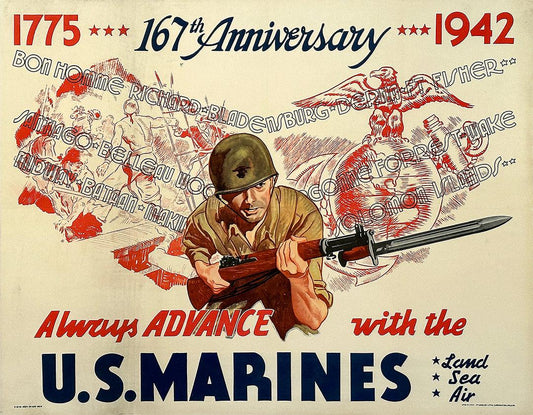 Original Vintage U.S. Marines 167th Anniversary WWII Poster 1942 USMC