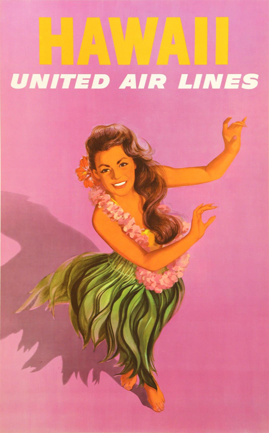 Original Vintage United Air Lines Hawaii Poster c1960