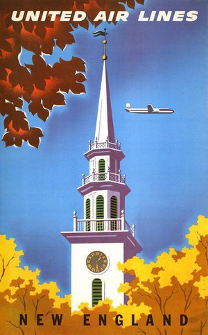 Original United Airlines _ New England Poster c1955 by Joseph Binder