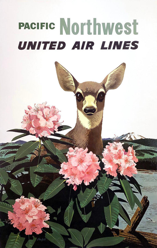Original Vintage United Air Lines Poster c1960 by Stan Galli Pacific Northwest