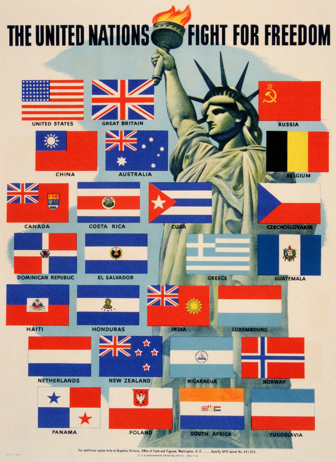 Original Vintage United Nations Fight for Freedom Poster 1942