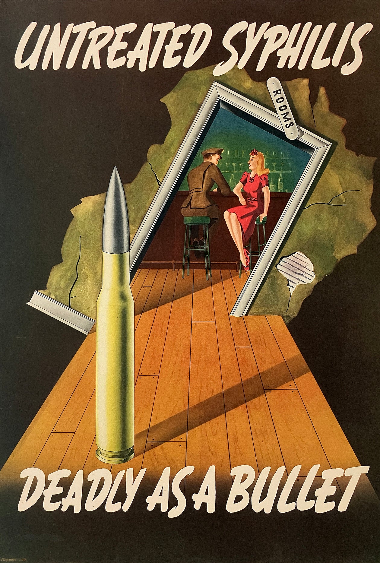 Original Vintage WWII Poster Untreated Venereal Disease Deadly As A Bullet C1943