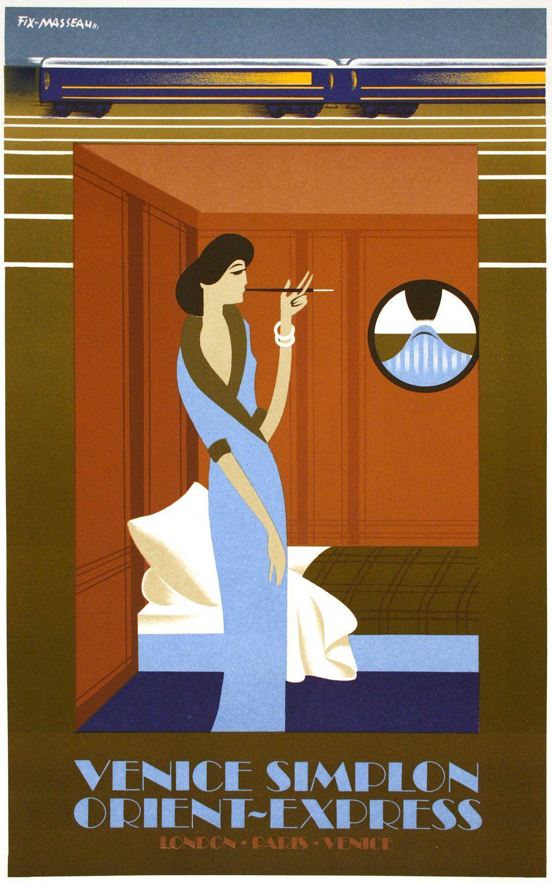 Original Vintage Poster for the Venice Simplon Orient Express 1982 - Woman in Blue