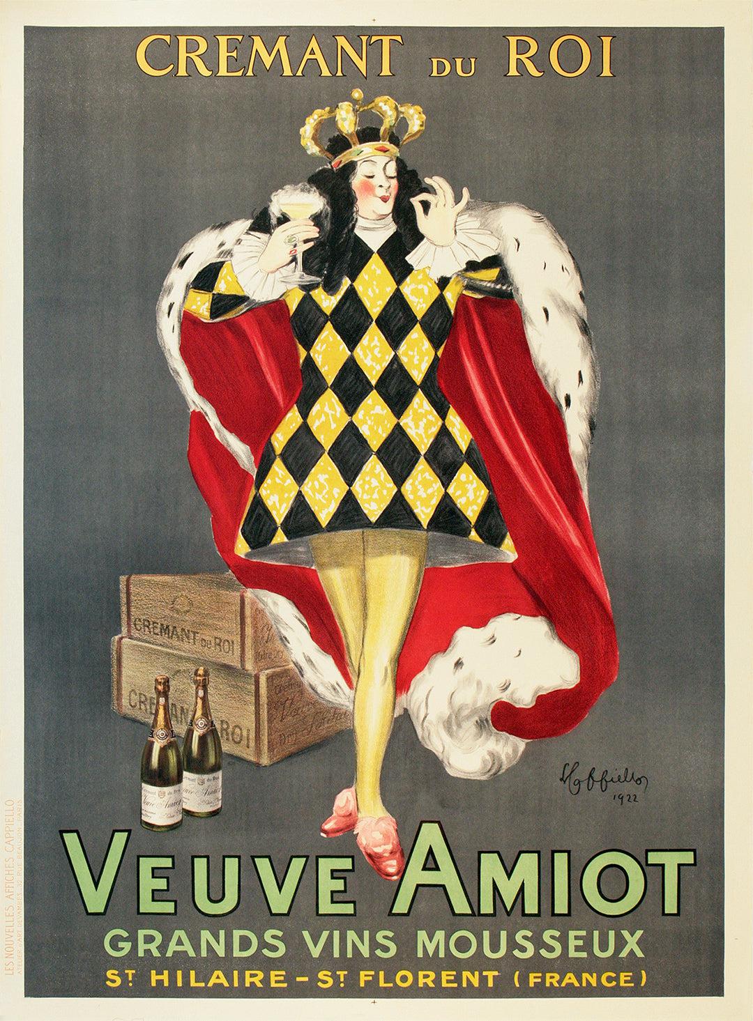 Original Veuve Amiot Vintage Poster by Leonetto Cappiello Champagne King 1922