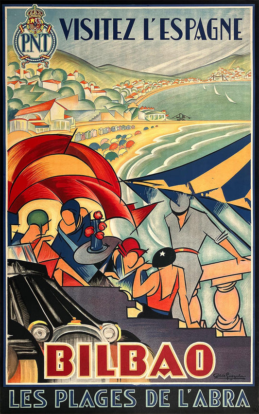 Original Vintage Bilbao Travel Poster Les Pages de l'Abra PNT 1929 Codle Guezala