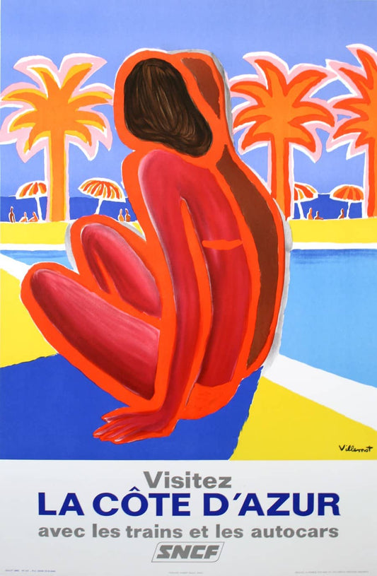 Visitez La Cote D'Azur Original Vintage Poster by Bernard Villemot 1968
