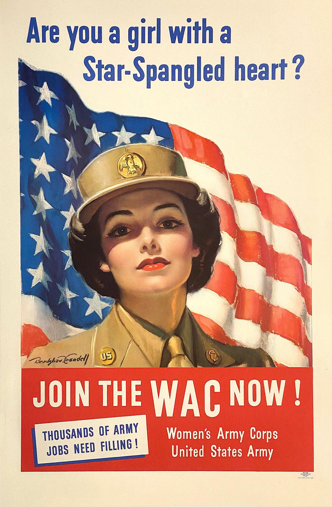 Original Vintage WAC WWII Poster Are You a Girl with a Star Spangled Heart by Crandell 1943