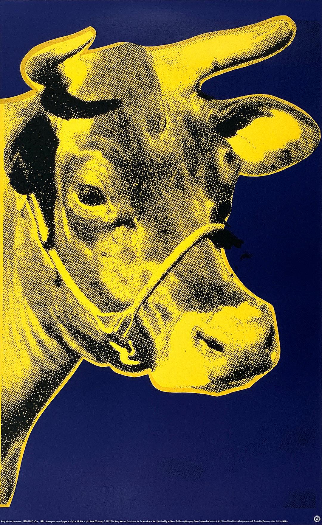 Original Vintage Andy Warhol Cow Poster Yellow on Blue