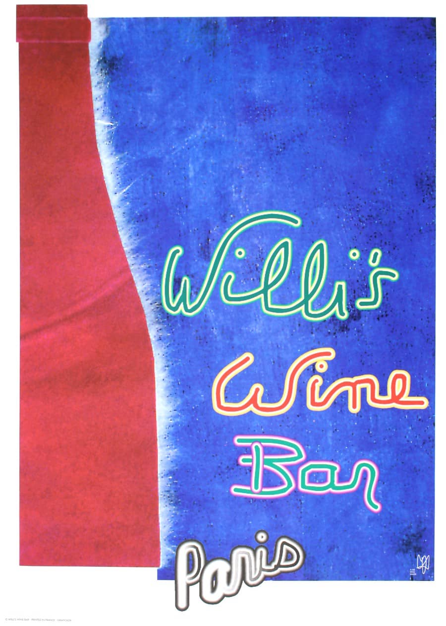 Original Vintage Willi's Wine Bar Poster by Mr. King 1996 Paris