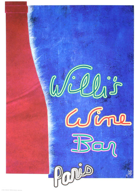 Original Vintage Willi's Wine Bar Poster by Mr. King 1996 Paris