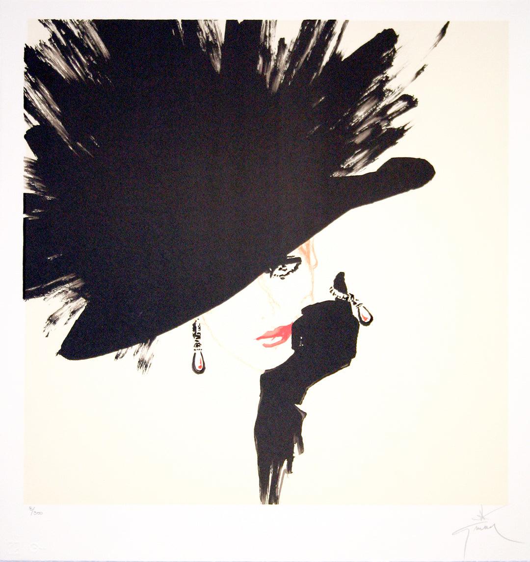 Rene Gruau Hand Signed and Numbered Print c1989 Woman in Black Hat