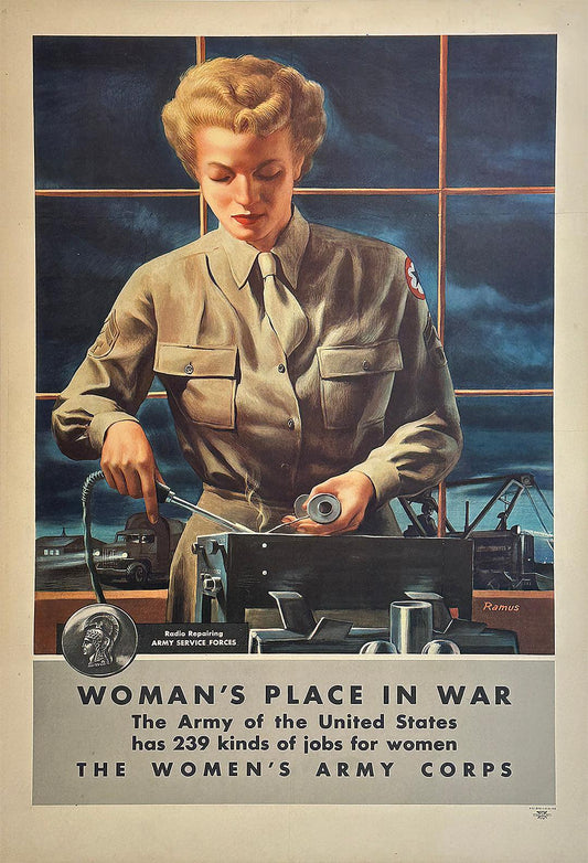 Original Vintage WWIII Woman's Place in the War Poster Radio Repair WAC 1944