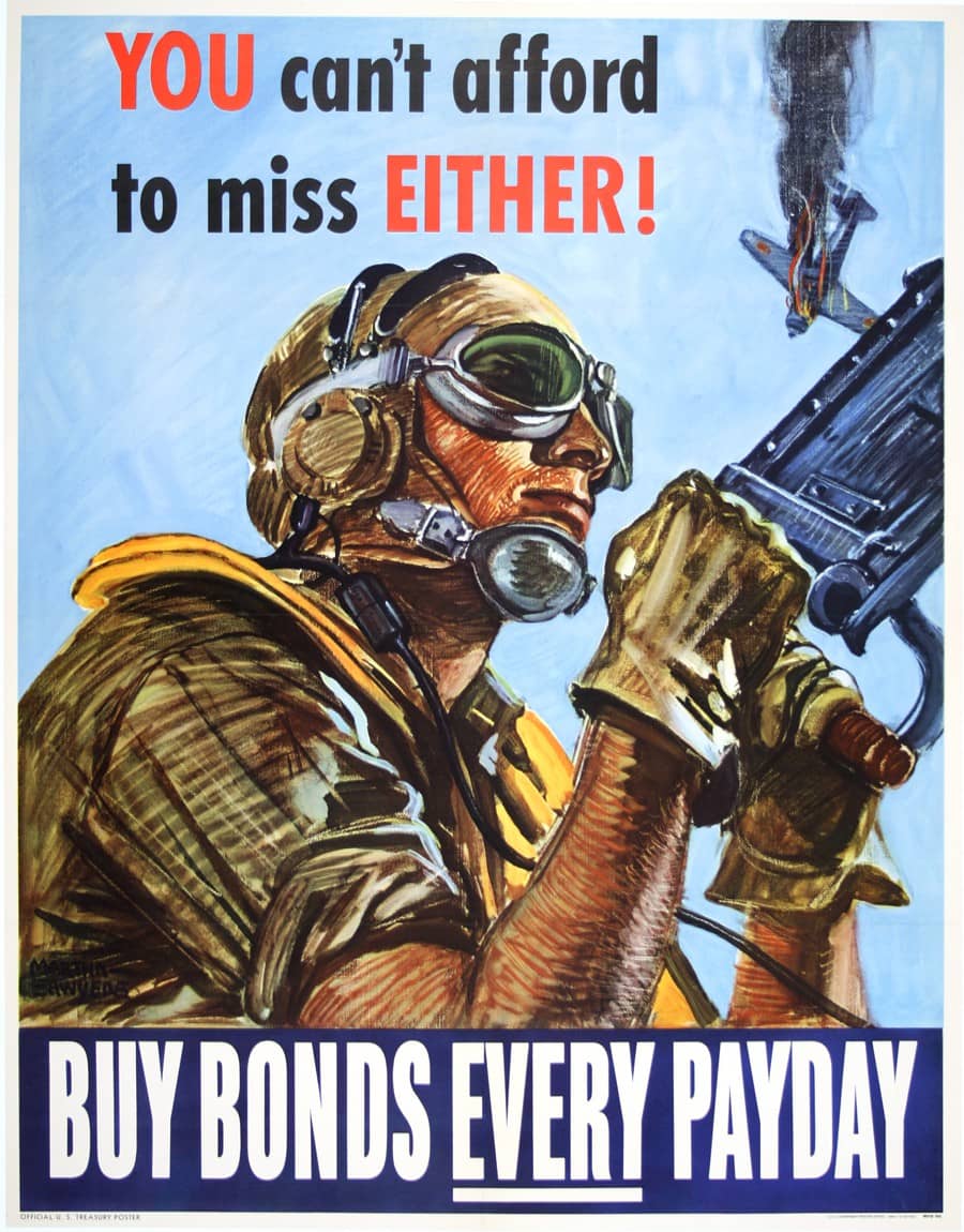 You Can't Afford to Miss Either - Buy Bonds Original Vintage WWII Poster by Sawyers c1942