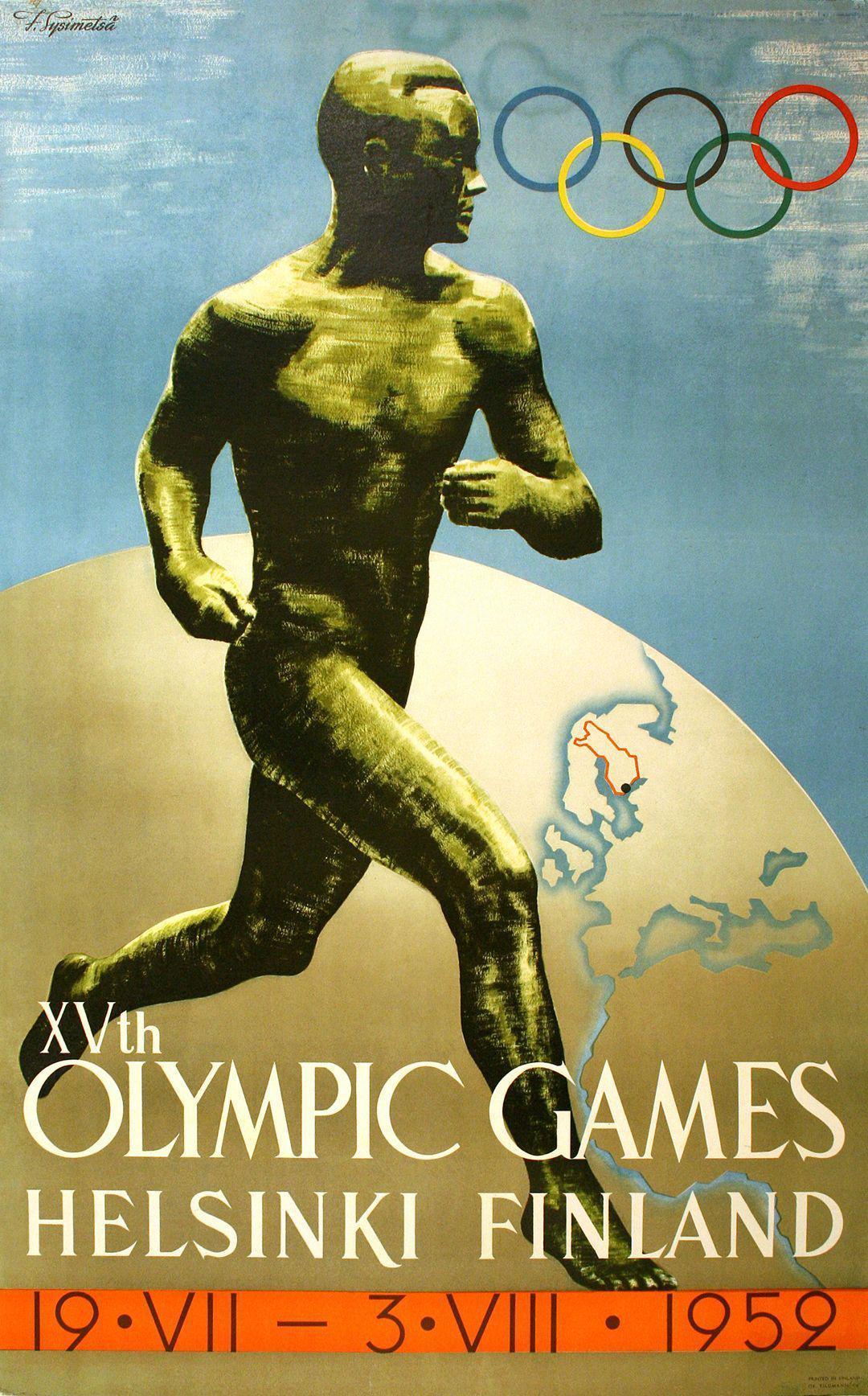 Original 1952 Olympics Poster Helsinki Finland by Ilmari Sysmetsia