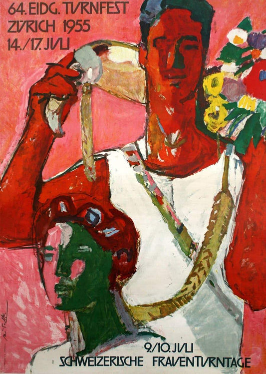 Original Hans Falk Swiss Poster for Turnfest Zurich 1955