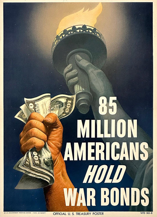 Original WWII Poster 85 Million Americans Hold War Bonds 1945
