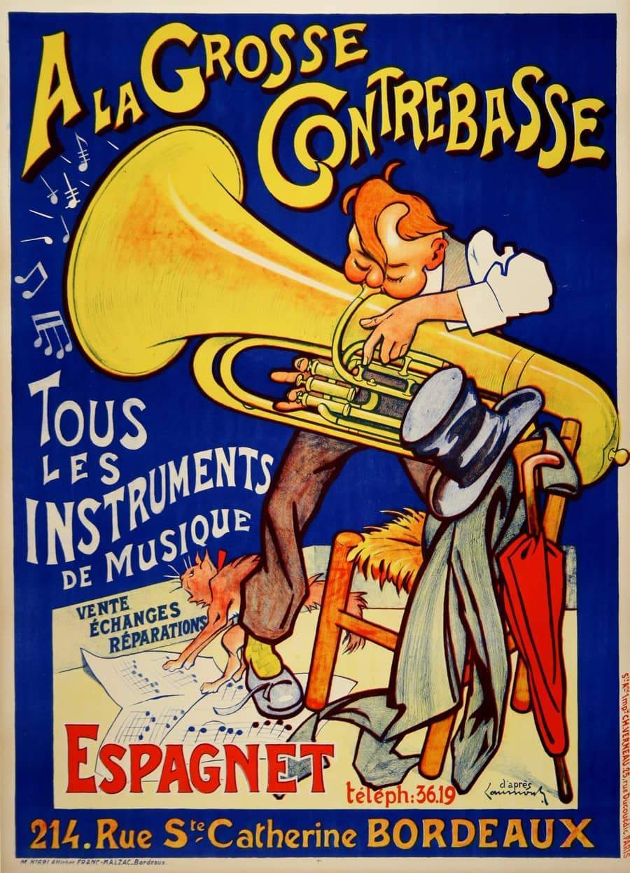 A La Grosse Contrebasse Original Vintage French Poster c1920