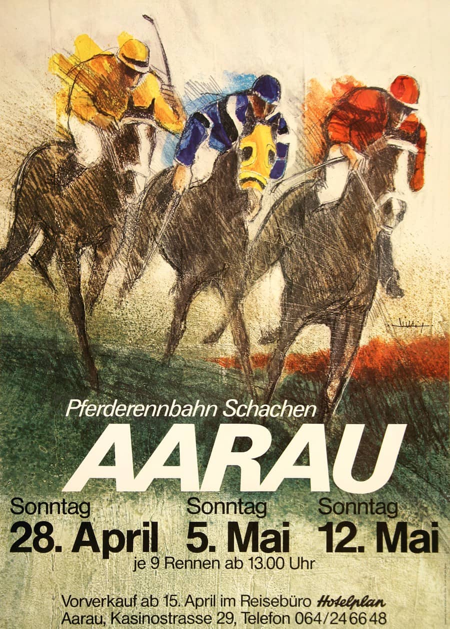 Original Swiss Horse Race Poster Aarau c1970
