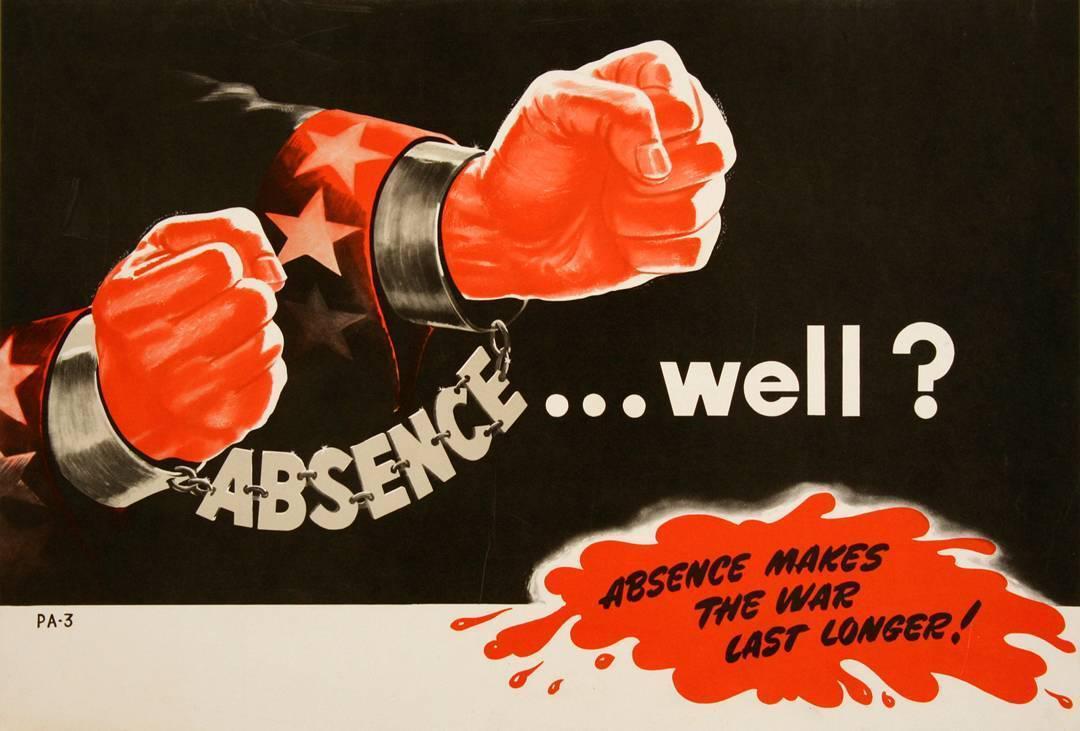 Original American WWII 1943 Poster by Pell - Absence .... Well?