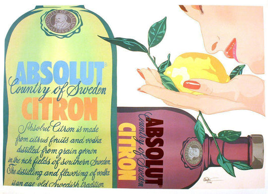 Original Vintage Vodka Poster Absolut Citron by Clayton Lefevre 1989