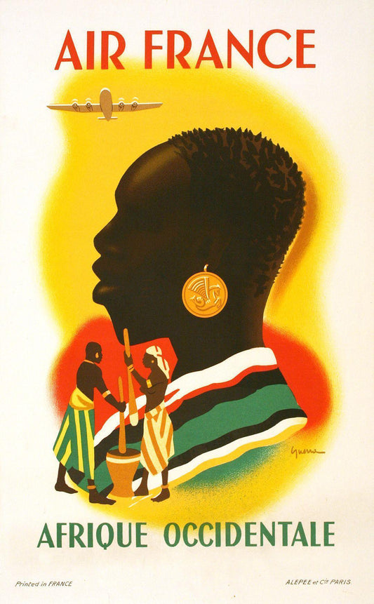 Original Air France Afrique Occidentale Poster c1950 by Vincent Guerra