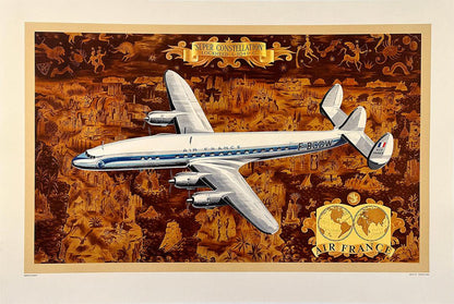 Original Vintage Air France Super Constellation Poster by Lucien Boucher 1953 Map