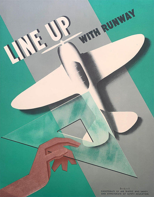 Original Vintage Airplane Safety Poster Line Up with Runway c1942