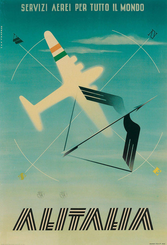 Alitalia Original Vintage Italian Poster Servizi Aerei per Tutto il Mondo by Sant Andrea 1948