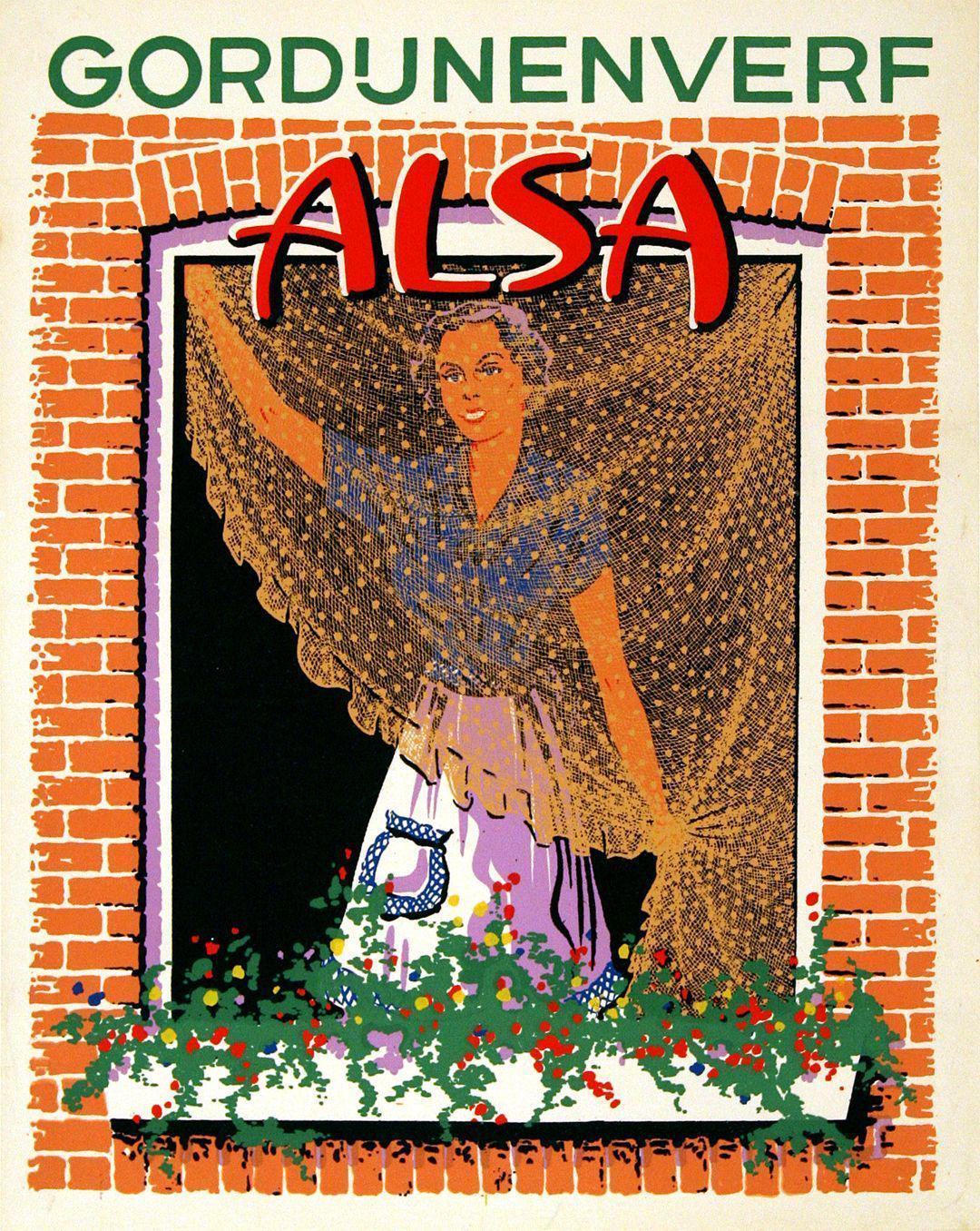 Original c1930's Poster for Alsa Lace Woman in Window