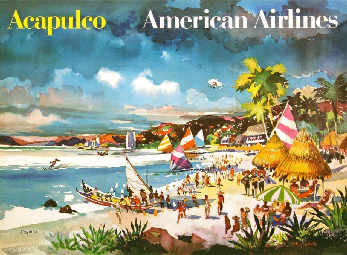 Original Vintage American Airlines Poster to Acapulco Mexico by Dong Kingman