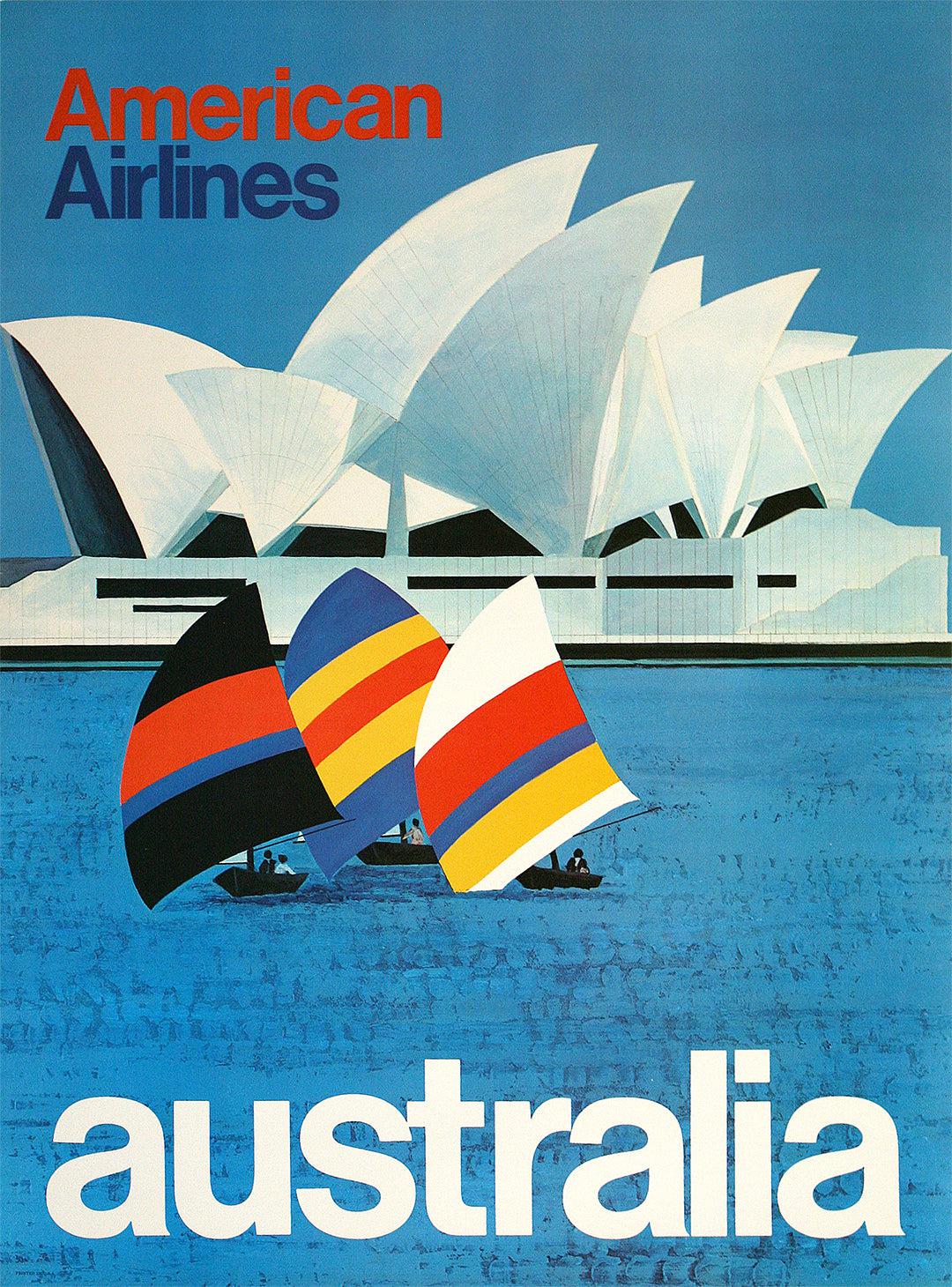 American Airlines Australia Sydney Opera House c1970 Original Vintage Poster