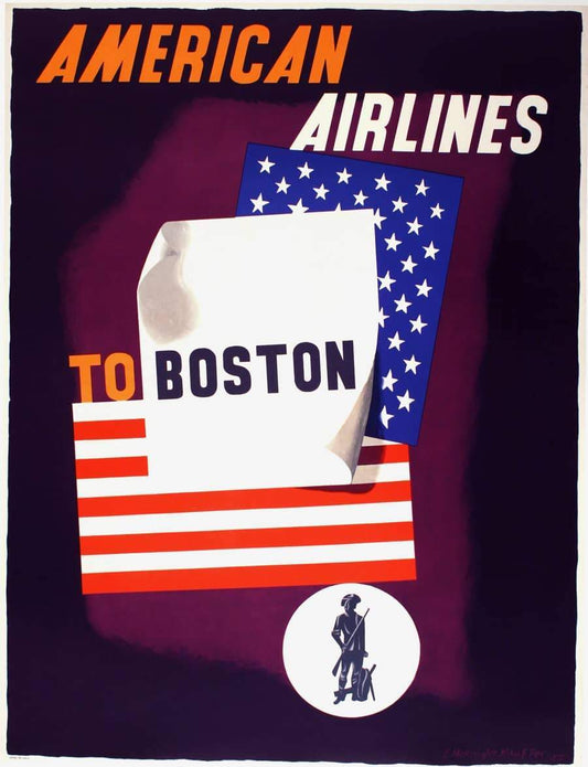 Original Vintage American Airlines Boston 1953 Poster by E.McKnight Kauffer