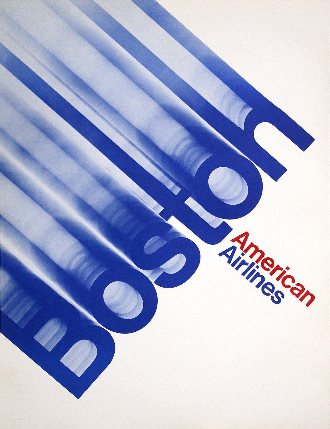 Original Vintage American Airlines to Boston Poster c1970 Text