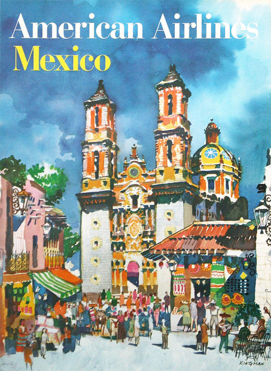 Original Vintage American Airlines Mexico Poster by Dong Kingman c1965