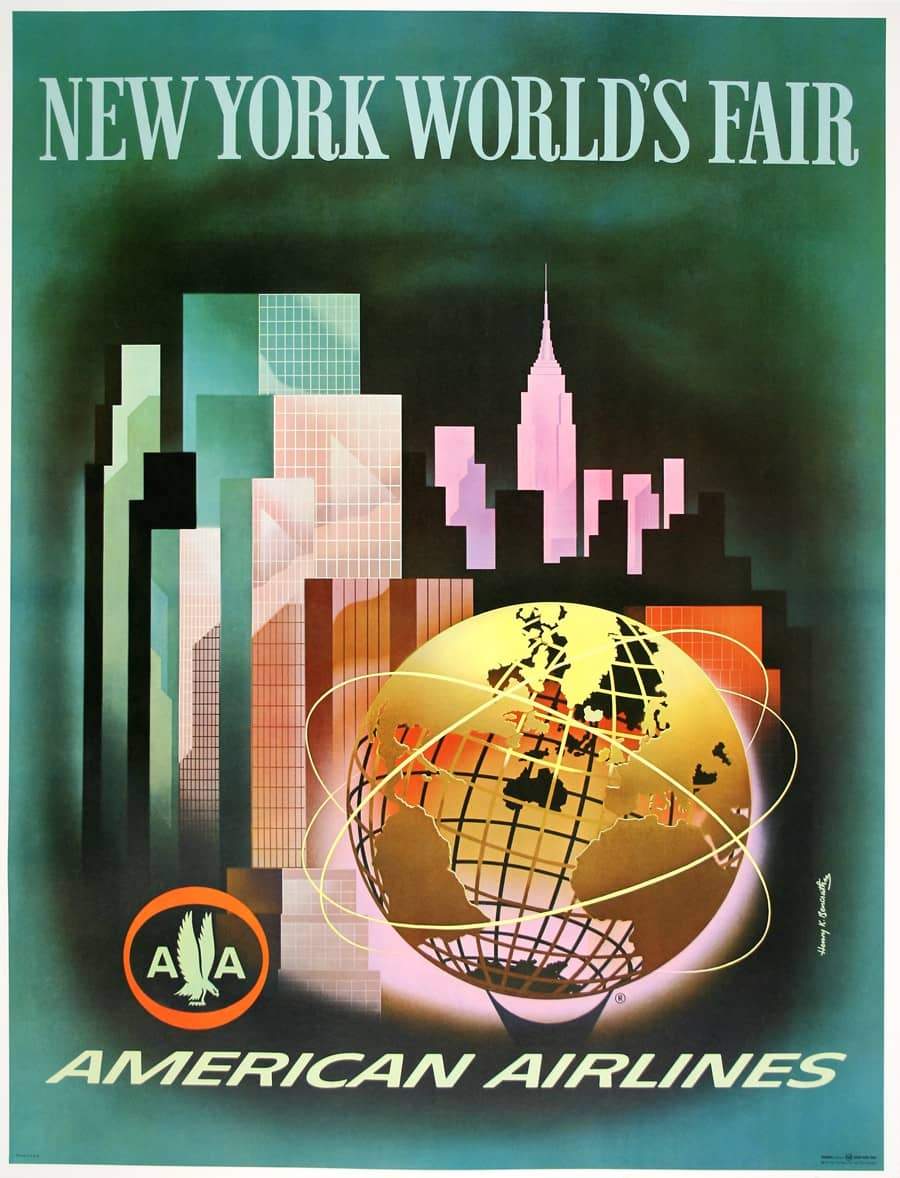 Original American Airlines New York World's Fair Poster 1964 by Henry Benscathy