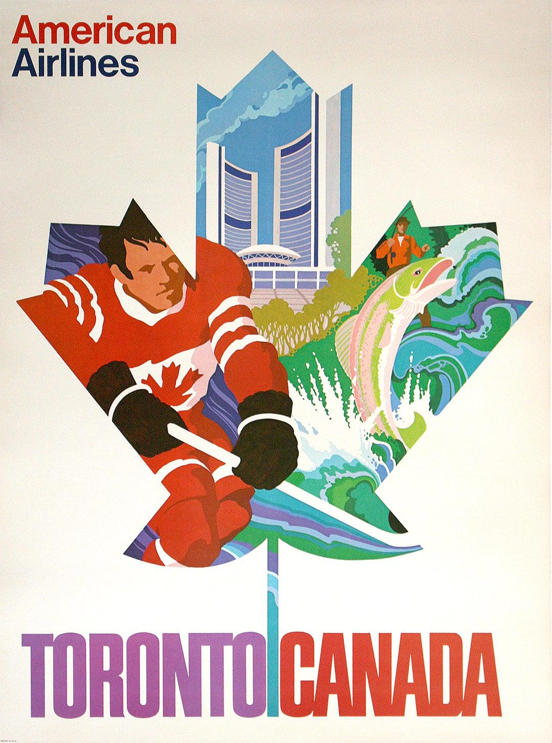 Original Vintage American Airlines Toronto Canada Poster c1970