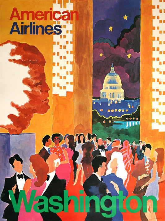 Original Vintage American Airlines Washington DC Poster c1972
