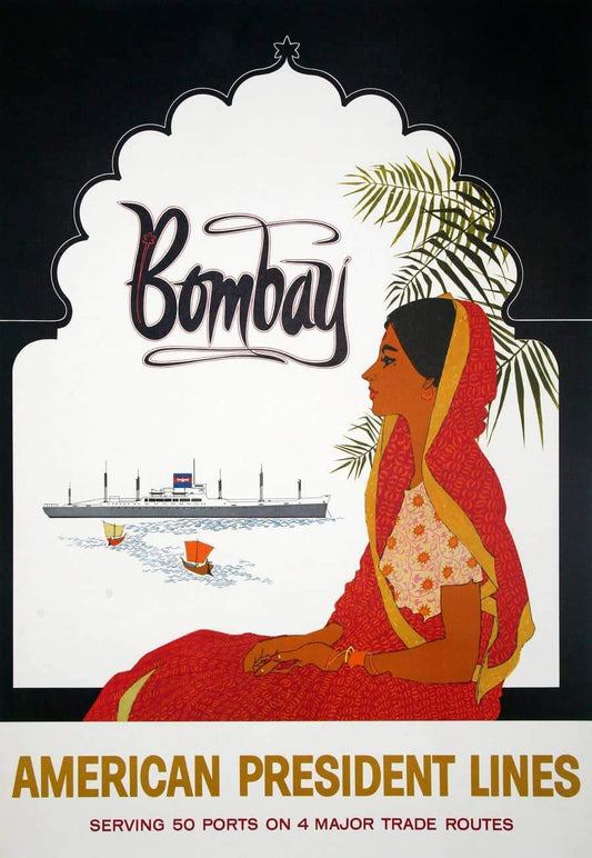 Vintage Original American President Lines Poster c1955 - Bombay By J.Clift