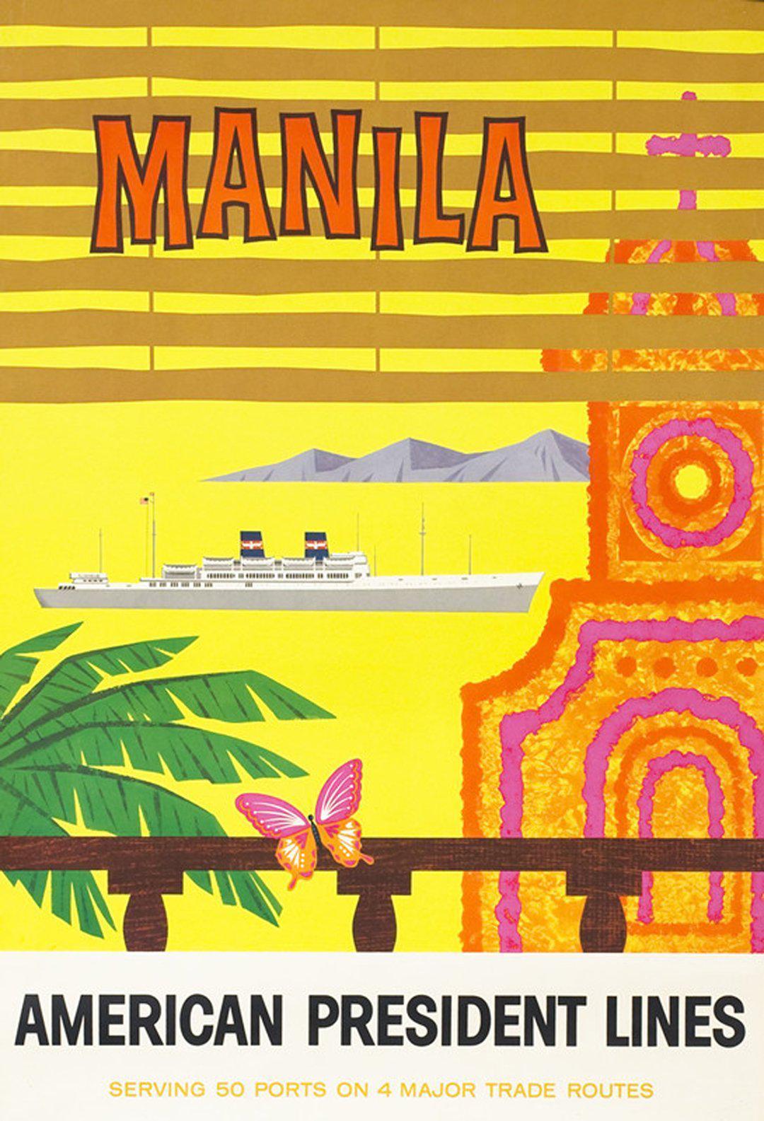Original Vintage Ship Poster American President Lines - Manila Philippines