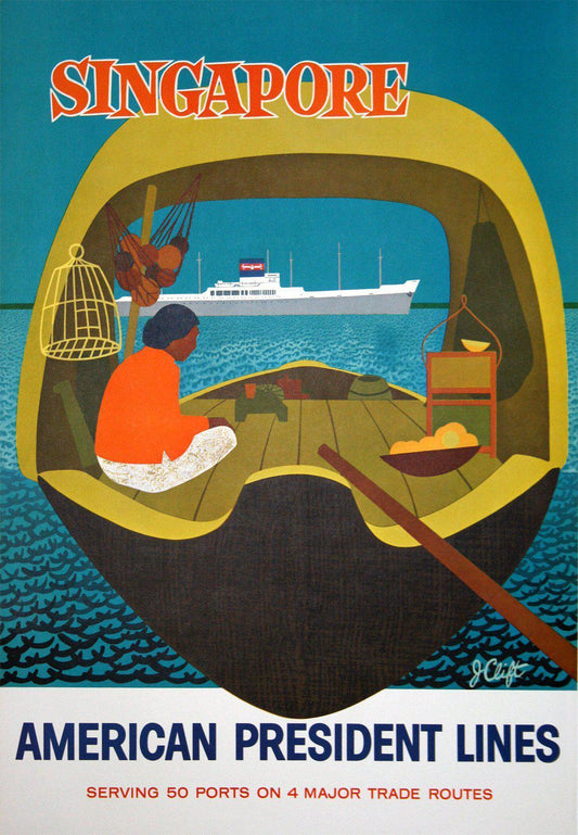 Vintage Original American President Lines Poster 1958 - Singapore By J.Clift