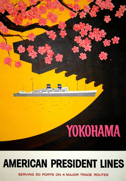 Vintage Original American President Lines Poster 1958 - Yokohama By J.Clift